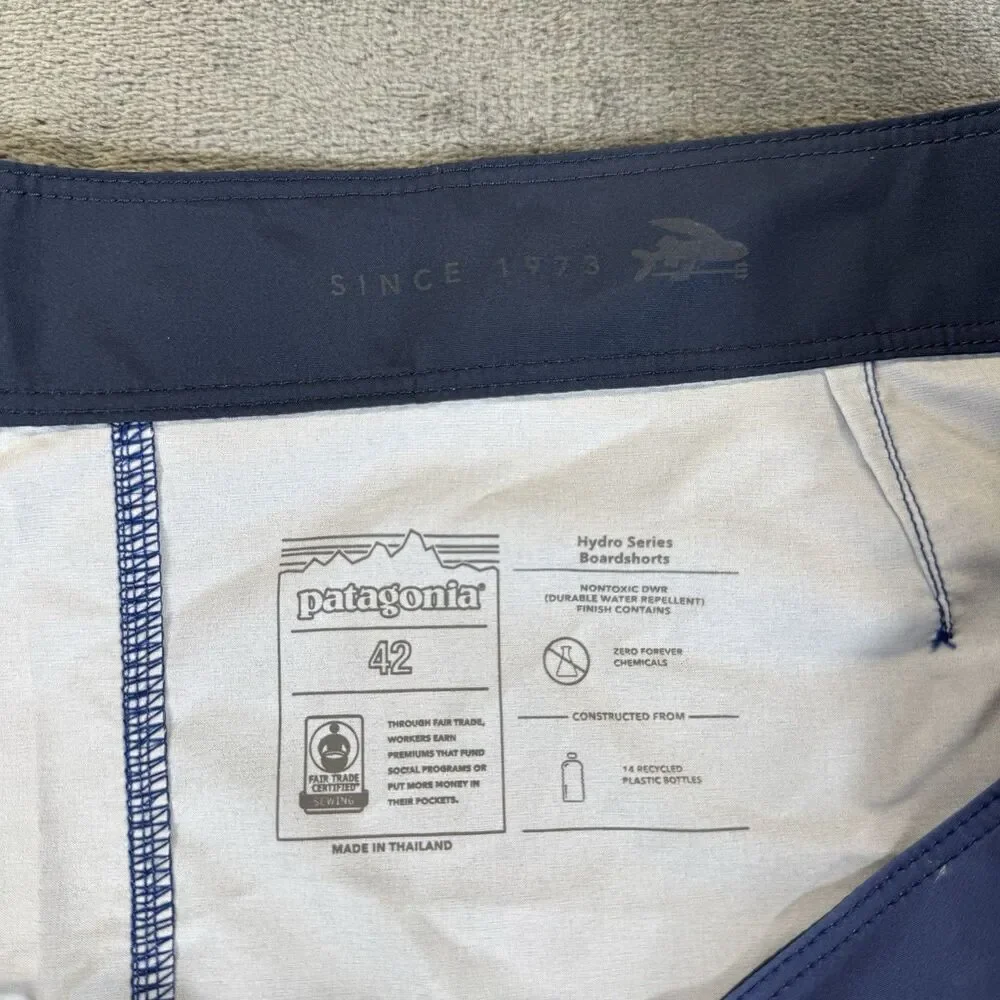 Patagonia Sz 42 Hydropeak 18’ Boardshorts Santa Cruz Stripe Superior Blue NWOT